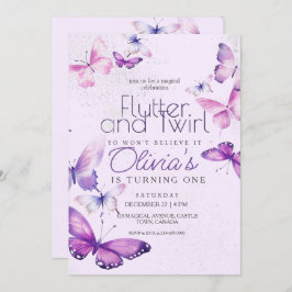 Invitación Chicas de mariposa morada primer cumpleaños Fiesta