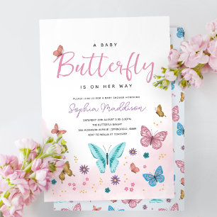 Invitación Chicas de mariposa rosada cúrcuma Baby Shower