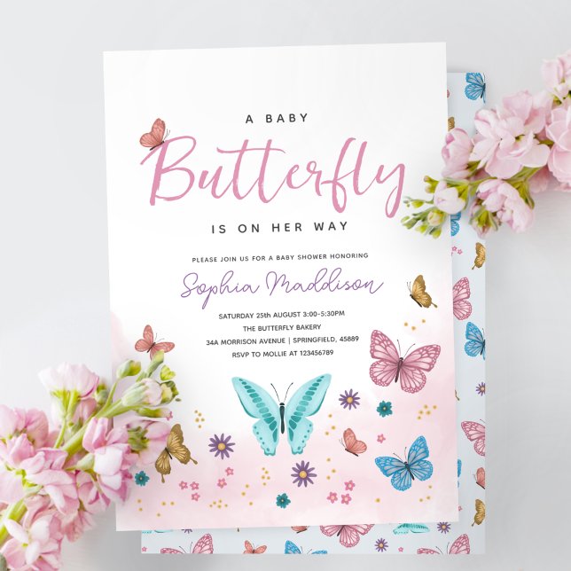 Invitación Chicas de mariposa rosada cúrcuma Baby Shower (Subido por el creador)