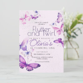 Invitación Chicas de mariposa rosada Primer Fiesta de cumplea