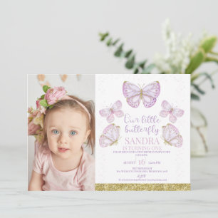 Invitación Chicas de mariposas de oro púrpura foto primer cum