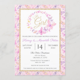 Invitación Chicas de mariposas rosadas y moradas Baby Shower