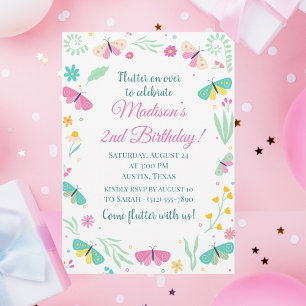 Invitación Chicas de mariposas White Whimsical Garden Cumplea