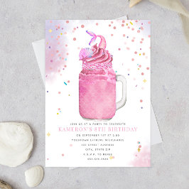Invitación Chicas de Mermaid Mason Jar Pink Milkshake Cumplea