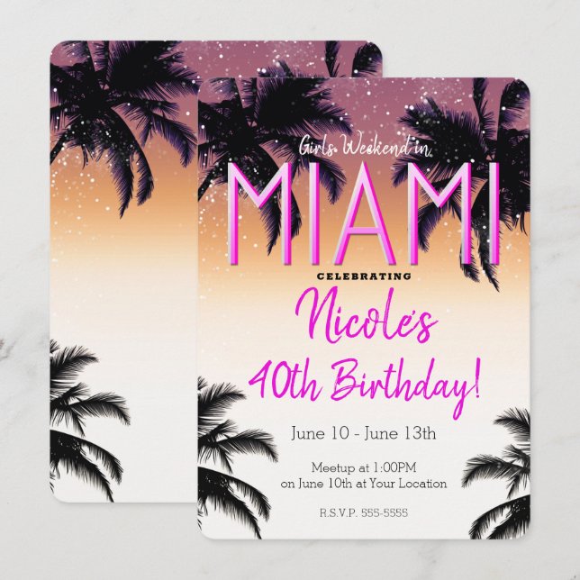 Invitación Chicas de Miami fin de semana de verano fiesta de  (Anverso / Reverso)
