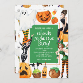 Invitación Chicas de moda de Halloween de color acuden a Fies