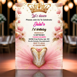 Invitación chicas de moda rosada Tutu Ballerina 1er cumpleaño