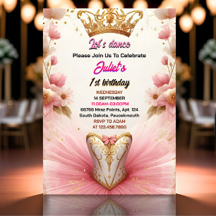 Invitación chicas de moda rosada Tutu Ballerina 1er cumpleaño