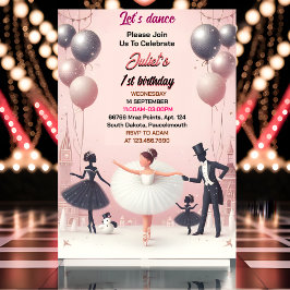 Invitación chicas de moda tutu rosado Ballerina 1 cumpleaños