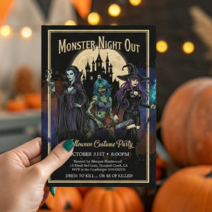 Invitación Chicas de Monstruo sacan de noche fiesta divertida