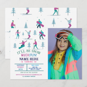 Invitación Chicas de natalidad en invierno Ski Snowboard Phot