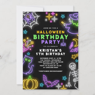 Invitación Chicas de Neon Halloween 5º Fiesta de disfraces de