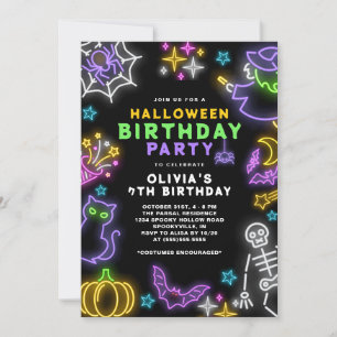 Invitación Chicas de Neon Halloween 7 Fiesta de disfraces de 
