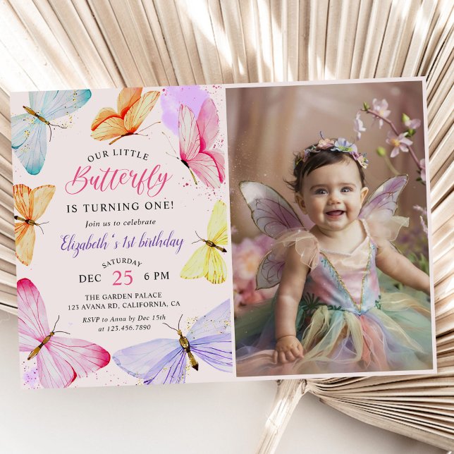 Invitación Chicas de Nuestra Mariposa Pequeña Foto de cumplea (Subido por el creador)
