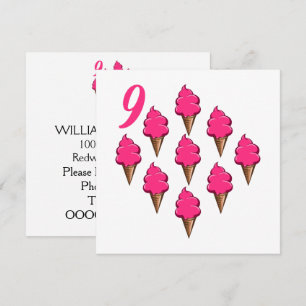 Invitación Chicas de nueve años Birthday Cute Pink Ice Cremas