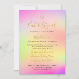 Invitación Chicas de oro del arcoiris judío Bat Mitzvah Hebre