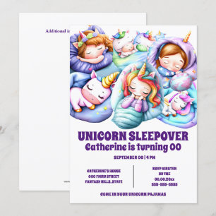Invitación Chicas de pajama con trineos temáticos de unicorni