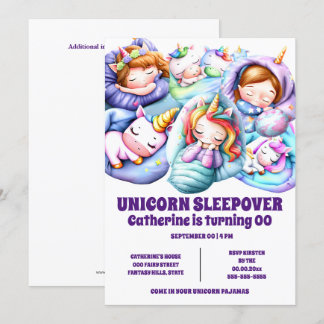 Invitación Chicas de pajama con trineos temáticos de unicorni