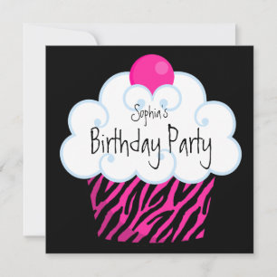 Invitación Chicas de Pastel de Cumpleaños de Cebra Rosa Calie