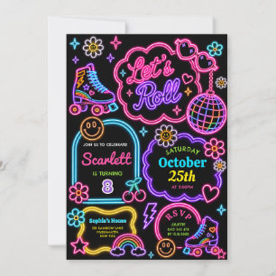 Invitación Chicas de patinaje sobre ruedas Cumpleaños brillo