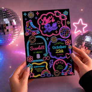 Invitación Chicas de patinaje sobre ruedas Cumpleaños brillo