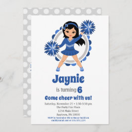 Invitación Chicas de pelo negro animadores azules cumpleaños