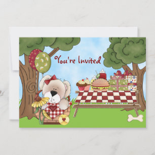 Invitación Chicas de picnic porcino personalizado