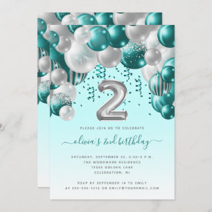 Invitación Chicas de plata Verde azulada de Balloon Arch Fies