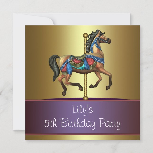 Invitación Chicas de Poni de Carrusel Fiesta de Cumpleaños nú (Anverso)