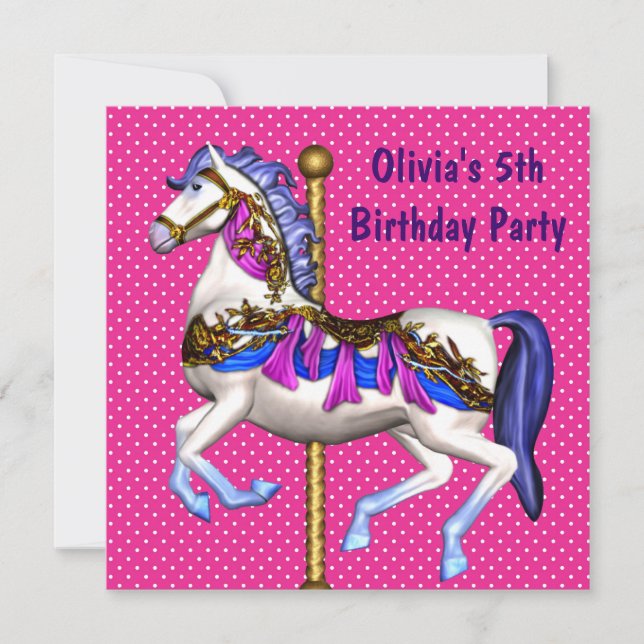 Invitación Chicas de Pony de Carrusel Rosado Fiesta de Cumple (Anverso)
