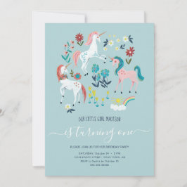 Invitación Chicas de primera cumpleaños lindos y mágicos de U