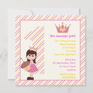 Invitación chicas de princesa de primer cumpleaños color amar