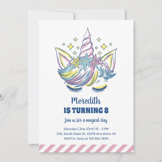 Invitación Chicas de princesas de unicornio (Anverso)