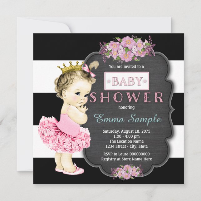 Invitación Chicas de Princess Tutu Chalkboard Baby Shower (Anverso)