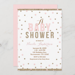 Invitación Chicas de puntos rosados y de oro en Baby Shower