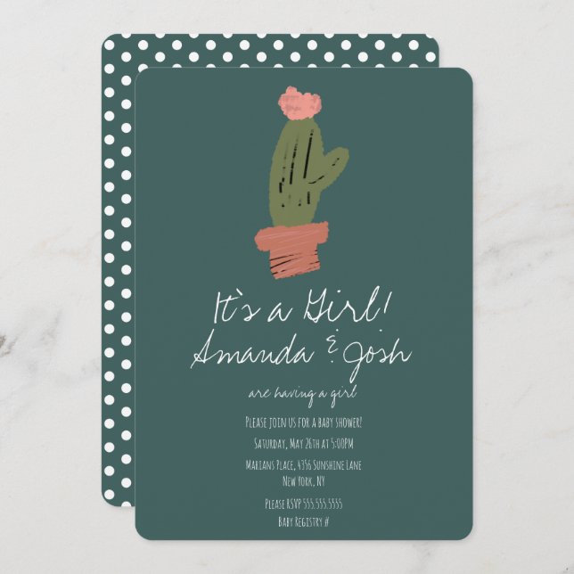 Invitación Chicas de puntos tropicales Cactus Bud Baby Shower (Anverso / Reverso)