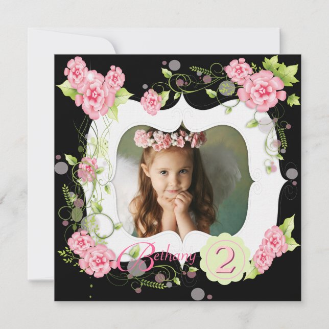 Invitación Chicas de rosa negro Foto Cumpleaños número 2 (Anverso)