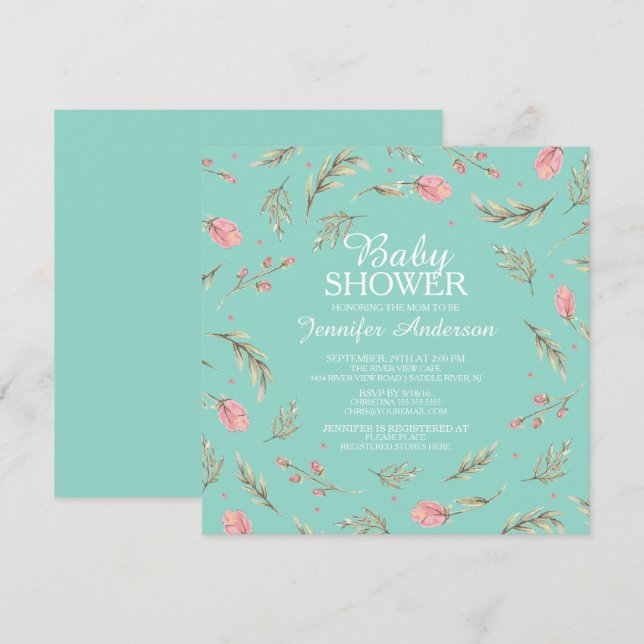 Invitación Chicas de rosas rosadas de Dainty Baby Shower (Anverso / Reverso)