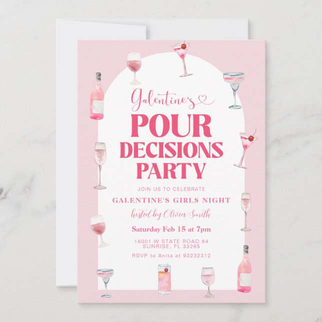 Invitación Chicas de San Valentín Galentine Fiesta de la noch (Anverso)