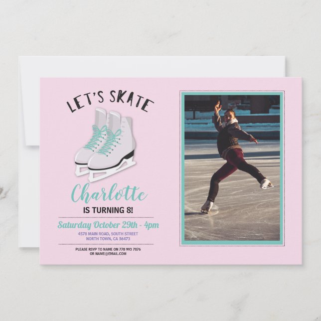 Invitación Chicas de Skate Patinan rosa foto de cumpleaños pa (Anverso)