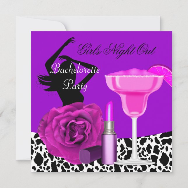Invitación Chicas de soltera sacan de noche a Fiesta morado a (Anverso)