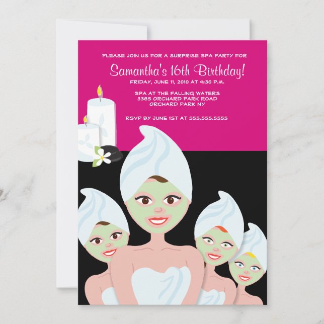 Invitación Chicas de SPA FIESTA Cumpleaños o Ducha de Novias  (Anverso)