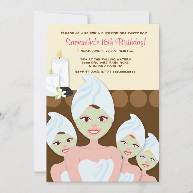 Invitación Chicas de SPA FIESTA Cumpleaños o Ducha de Novias  (Anverso)