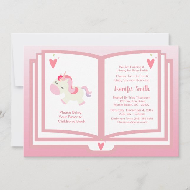 Invitación Chicas de temas del libro de Unicornio rosa lindo  (Anverso)