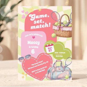 Invitación Chicas de tenis rosa y verde Preppy