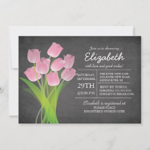 Invitación Chicas de Tulipanes Rosados de Chalkboard Moderno