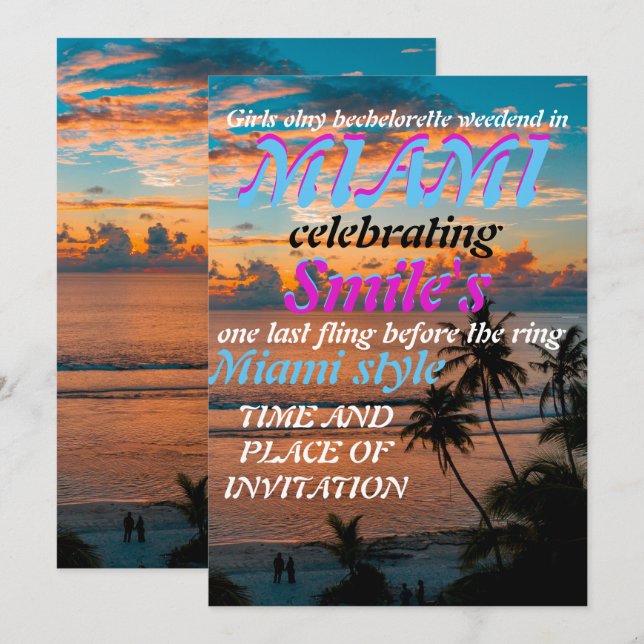 Invitación Chicas de verano de Miami Fin de Semana Fiesta de  (Anverso / Reverso)
