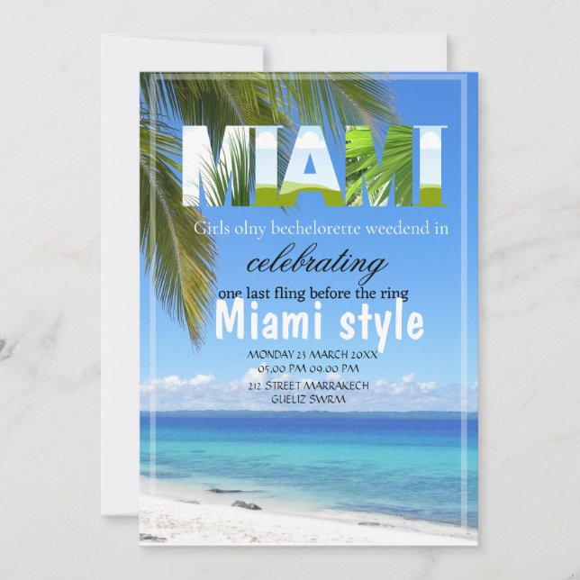 Invitación Chicas de verano de Miami Fin de Semana Fiesta de  (Anverso)