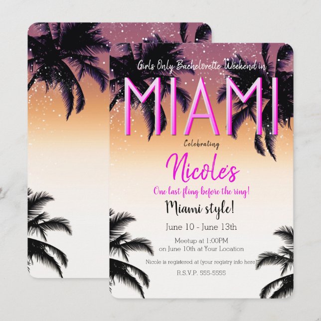 Invitación Chicas de verano en Miami fin de semana despedida  (Anverso / Reverso)
