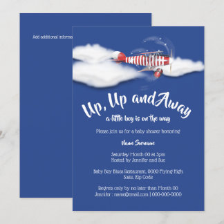 Invitación Chicas de viaje de bebé de avión rojo azul